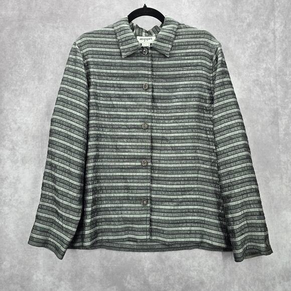 Easy Spirit Gray Stripe Button Metallic Long Sleeve Coat Jacket Large - Picture 1 of 7
